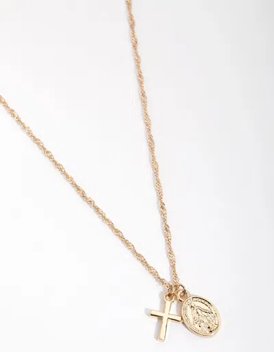 Lovisa Gold Plated Cross & Coin Necklace