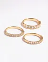 Lovisa Gold Plated Cubic Zirconia Baguette 3-pack Ring In Multi
