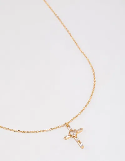 Lovisa Gold Plated Cubic Zirconia Baguette Cross Necklace