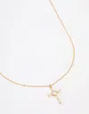 Lovisa Gold Plated Cubic Zirconia Baguette Cross Short Necklace In Gold