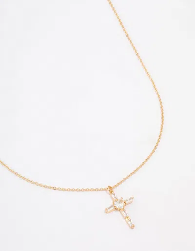 Lovisa Gold Plated Cubic Zirconia Baguette Cross Short Necklace