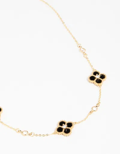 Lovisa Gold Plated Cubic Zirconia Black Flower Pendant Necklace