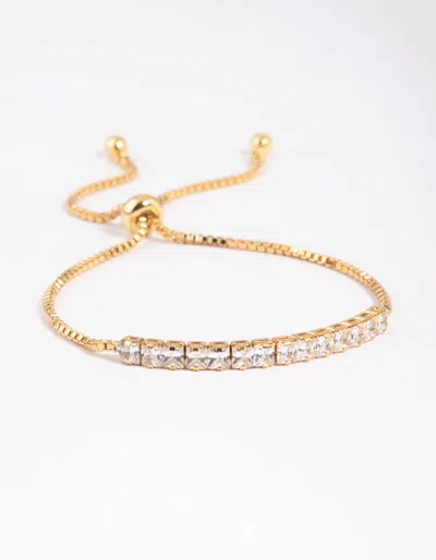 Lovisa Gold Plated Cubic Zirconia Box Chain Toggle Tennis Bracelet In Transparent