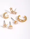 Lovisa Gold Plated Cubic Zirconia Celestial Stud Earrings 6-pack Premium Gold Plated On Brass Hypoallergeni In Multi