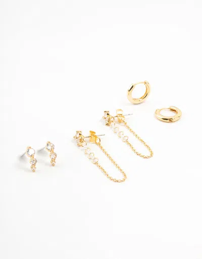 Lovisa Gold Plated Cubic Zirconia Chain & Hoop Earrings 3-pack