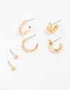 Lovisa Gold Plated Cubic Zirconia Chunky Hoop Earring 3-pack