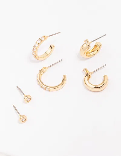 Lovisa Gold Plated Cubic Zirconia Chunky Hoop Earring 3-pack