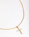 Lovisa Gold Plated Cubic Zirconia Cross Chain Necklace In Gold