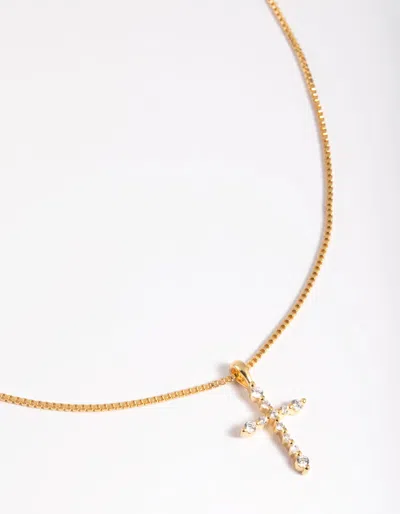 Lovisa Gold Plated Cubic Zirconia Cross Chain Necklace