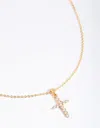Lovisa Gold Plated Cubic Zirconia Cross Necklace In Gold