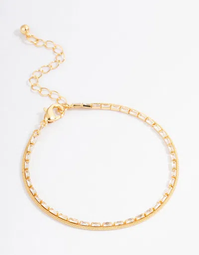 Lovisa Gold Plated Cubic Zirconia Dainty Baguette Layered Bracelet