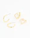 Lovisa Gold Plated Cubic Zirconia Flower & Plain Huggie Earrings 2-pack