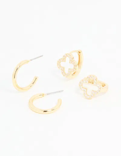 Lovisa Gold Plated Cubic Zirconia Flower & Plain Huggie Earrings 2-pack