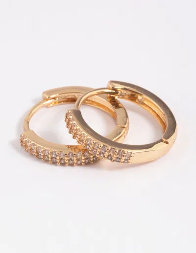 Lovisa Gold Plated Cubic Zirconia Huggie Hoop Earrings In Transparent