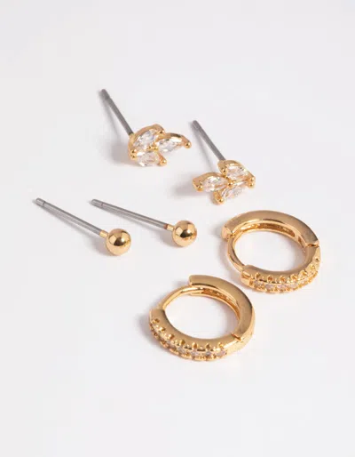 Lovisa Gold Plated Cubic Zirconia Leaf Earrings 6-pack Premium Gold Plated On Brass Hypoallergenic Elegant  In Multi