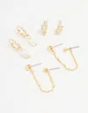 Lovisa Gold Plated Cubic Zirconia Marquise Freshwater Pearl Earrings 3-pack