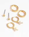 Lovisa Gold Plated Cubic Zirconia Pave Cross Earrings 6-pack In Multi