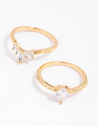 Lovisa Gold Plated Cubic Zirconia Pearl & Marquise Nest Ring Pack