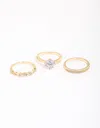 Lovisa Gold Plated Cubic Zirconia Round Stone Ring 3-pack In Gold