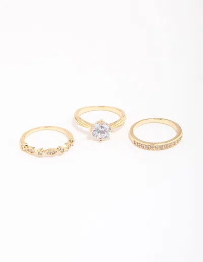 Lovisa Gold Plated Cubic Zirconia Round Stone Ring 3-pack