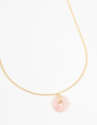 Lovisa Gold Plated Cubic Zirconia Semi Precious Rose Quartz Donut Necklace