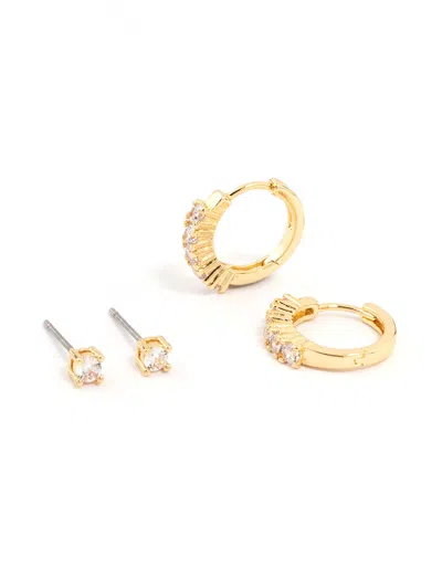 Lovisa Gold Plated Cubic Zirconia Stud & Hoop Earrings 2-pack