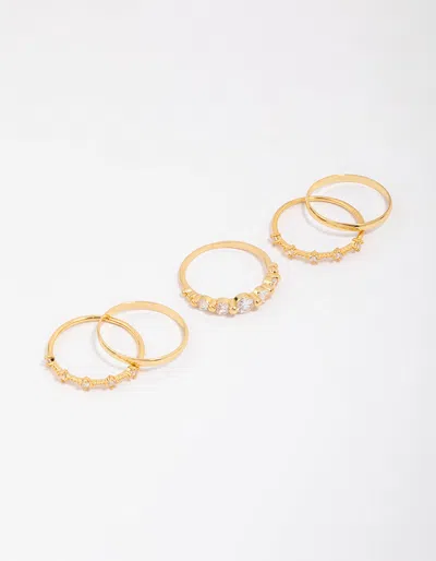 Lovisa Gold Plated Dainty Cubic Zirconia Stacking Ring 5-pack In Transparent