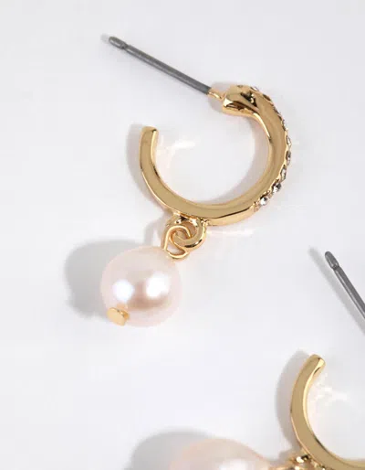 Lovisa Gold Plated Diamante & Freshwater Pearl Huggie Earrings