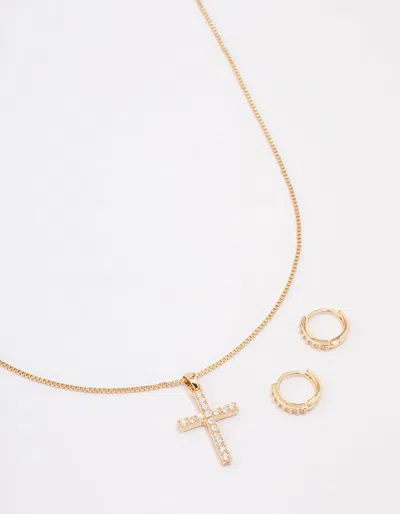 Lovisa Gold Plated Diamante Cross Jewelry Set