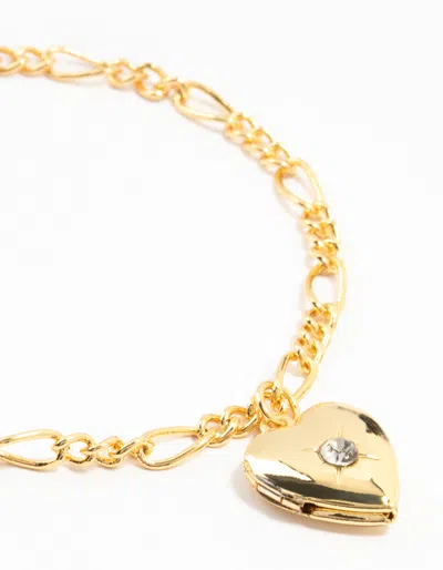 Lovisa Gold Plated Diamante Heart Locket Figaro Bracelet