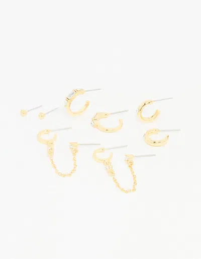 Lovisa Gold Plated Diamante Hoop & Chain Drop Earrings 5-pack
