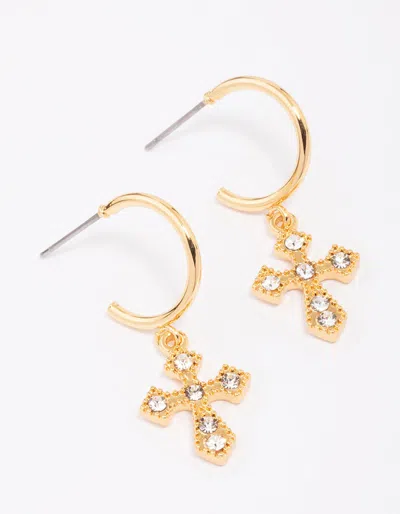 Lovisa Gold Plated Diamante Ornate Cross Drop Earrings