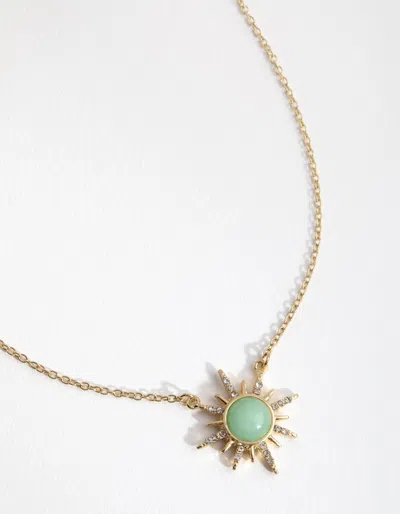 Lovisa Gold Plated Diamante Semi Precious Jade Sun Necklace