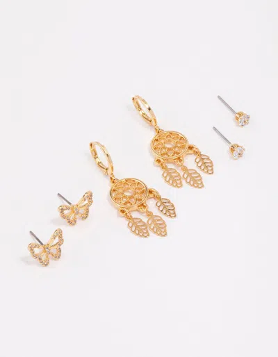 Lovisa Gold Plated Dream Catcher Earring 3-pack In Transparent