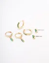 Lovisa Gold Plated Emerald Green Baguette Stud & Huggie Earring Pack In Green