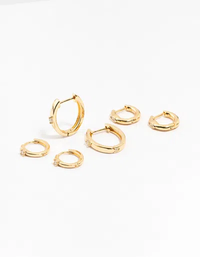 Lovisa Gold Plated Graduating Cubic Zirconia Hoop Earrings Premium Gold Plated On Brass Hypoallergenic Eleg In Multi