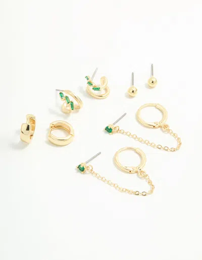 Lovisa Gold Plated Green Cubic Zirconia Stacker Earrings 5-pack