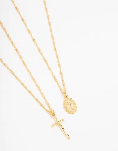 Lovisa Gold Plated Mary Hammered Cross Necklace 2-pack