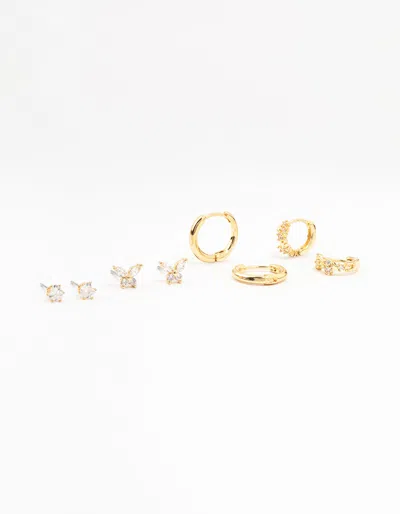 Lovisa Gold Plated Pave Star & Butterfly Earrings 4-pack Premium Gold Plated On Brass Hypoallergenic Elegan In Multi