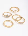 Lovisa Gold Plated Pearl Pretty Ring Stack 5-pack - Size Sm