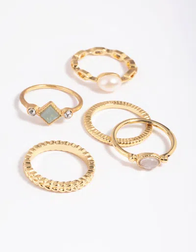 Lovisa Gold Plated Pearl Pretty Ring Stack 5-pack - Size Sm