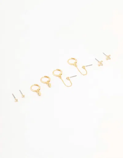 Lovisa Gold Plated Round Cubic Zirconia & Chain Earrings 5-pack