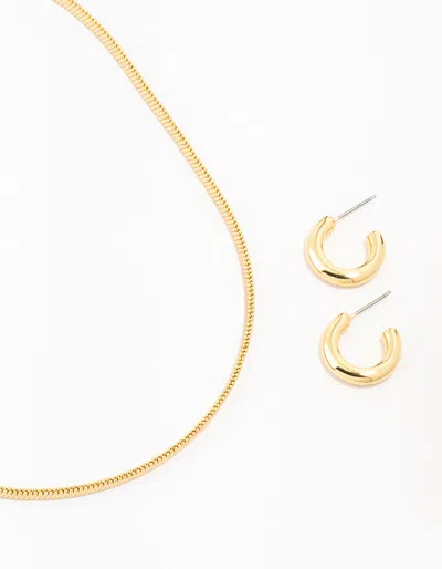 Lovisa Gold Plated Round Hoop Earring & Herringbone Necklace Set