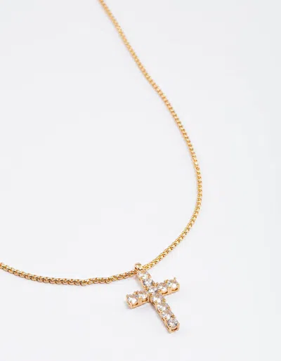 Lovisa Gold Plated Stainless Steel Cubic Zirconia Cross Necklace