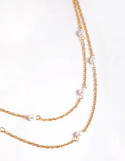 Lovisa Gold Plated Stainless Steel Dainty Freshwater Pearl Double Layer Necklace In White
