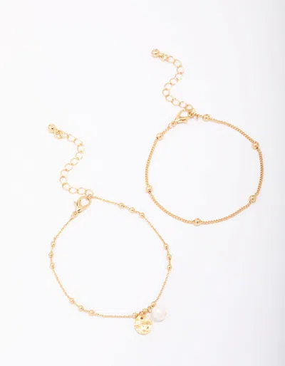 Lovisa Gold Plated Station Ball & Freshwater Pearl Bracelets 2-pack