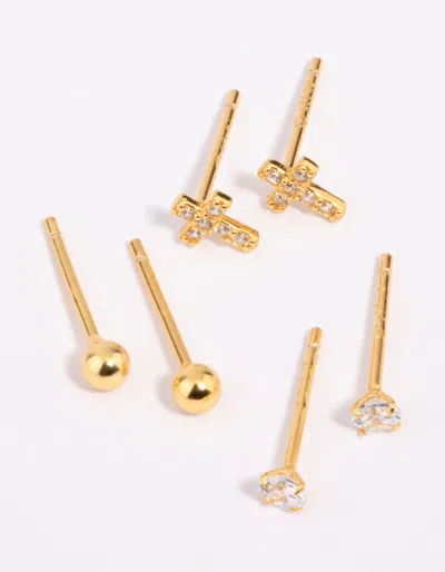 Lovisa Gold Plated Sterling Silver Cross And Diamante Stud Earring Pack
