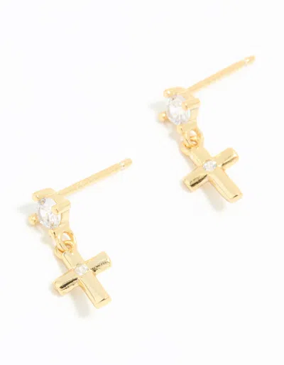 Lovisa Gold Plated Sterling Silver Cubic Zirconia Cross Drop Earrings
