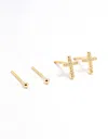 Lovisa Gold Plated Sterling Silver Cubic Zirconia Cross Earrings 2-pack