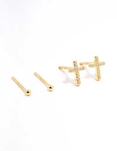Lovisa Gold Plated Sterling Silver Cubic Zirconia Cross Earrings 2-pack